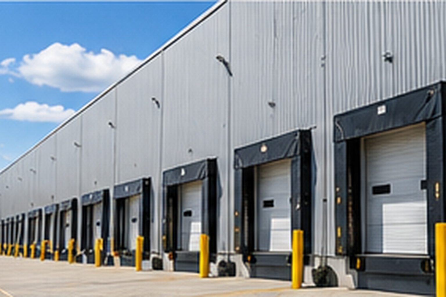 Industrial building with loading dock doors in use