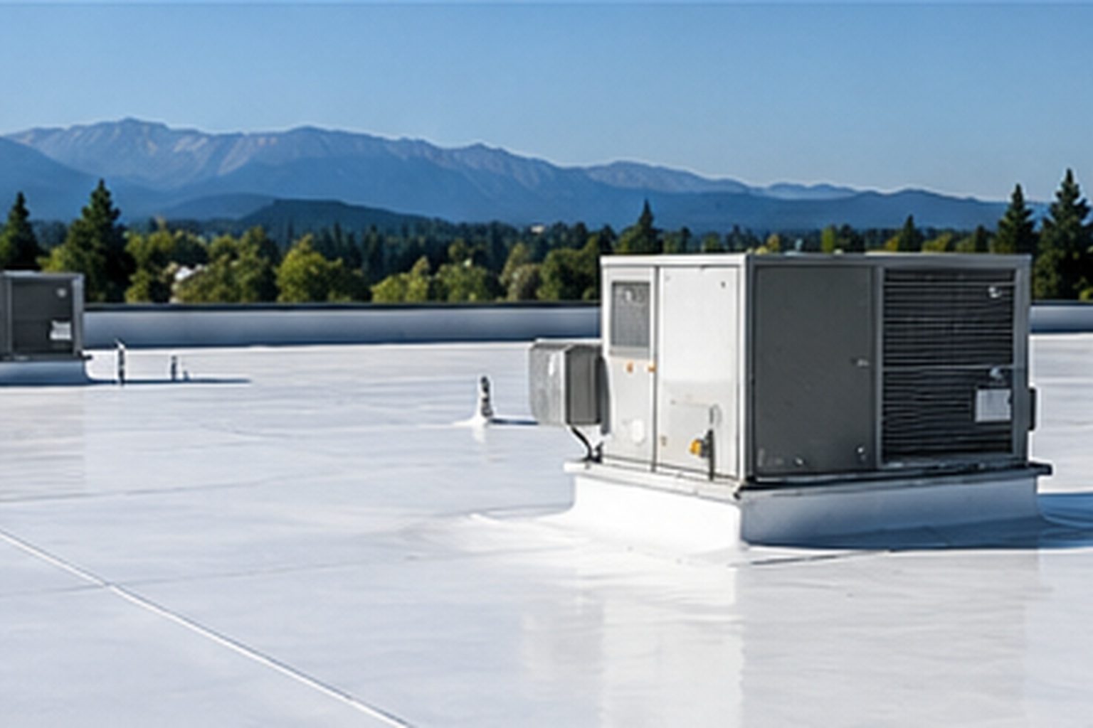 Large rooftop mechanical unit on an industrial roof