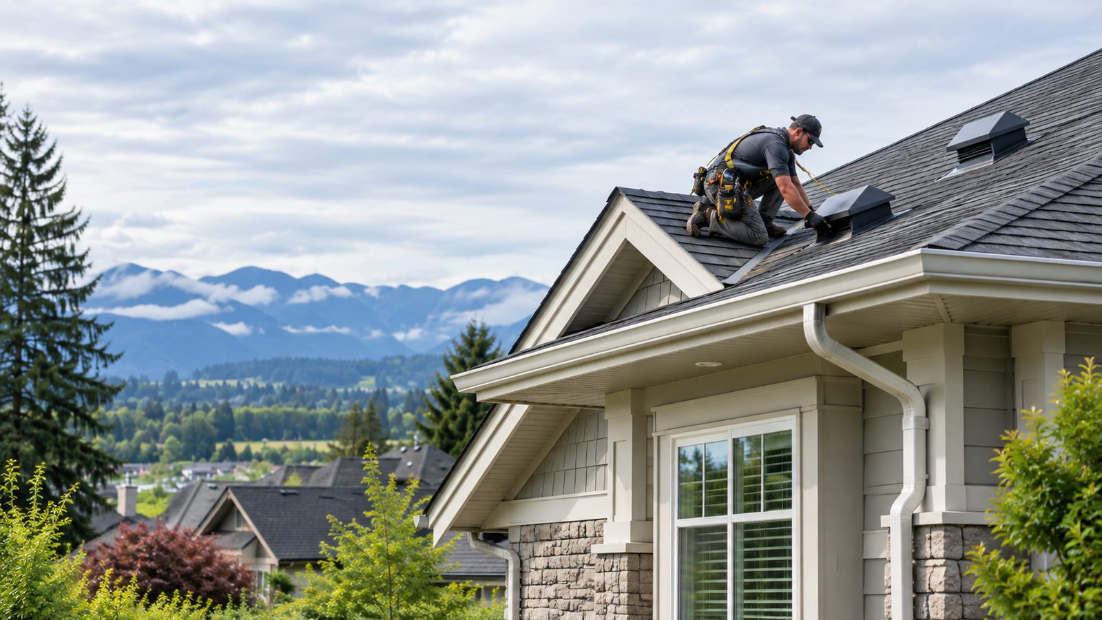 Roof ventilation detail on a residential asphalt shingle roof