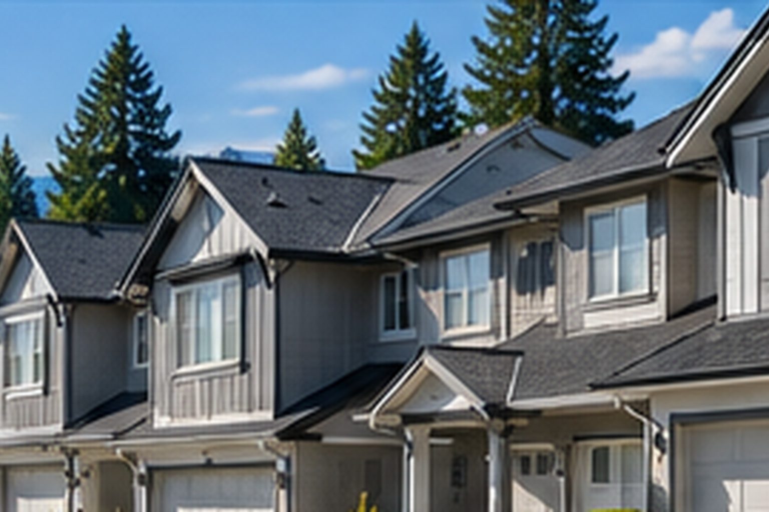 Townhouse complex with connected units and shared roof lines