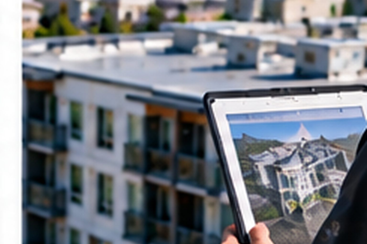 Apartment building roof area above occupied residential units and shared spaces