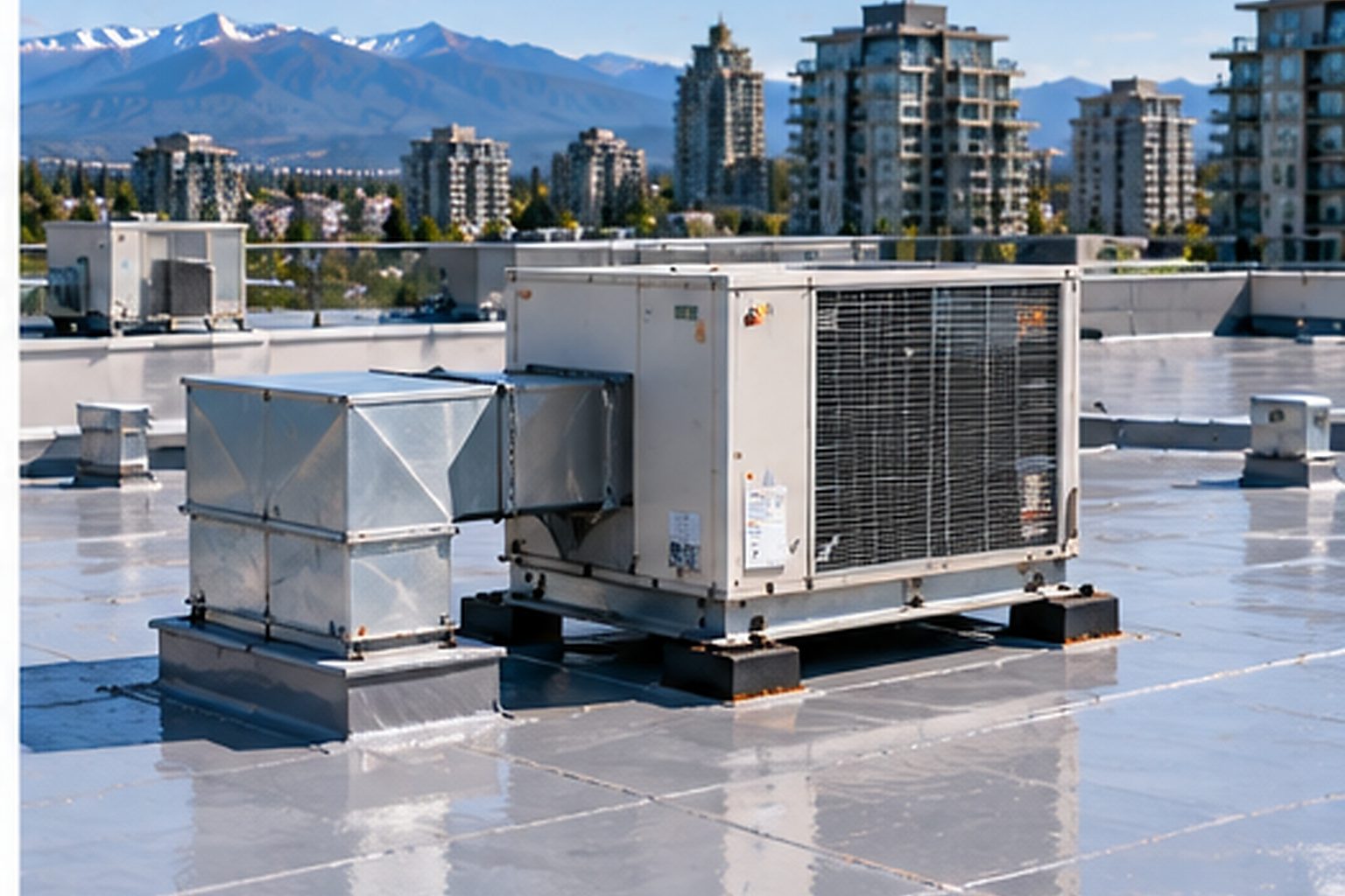 Condominium rooftop equipment and surrounding roofing interfaces
