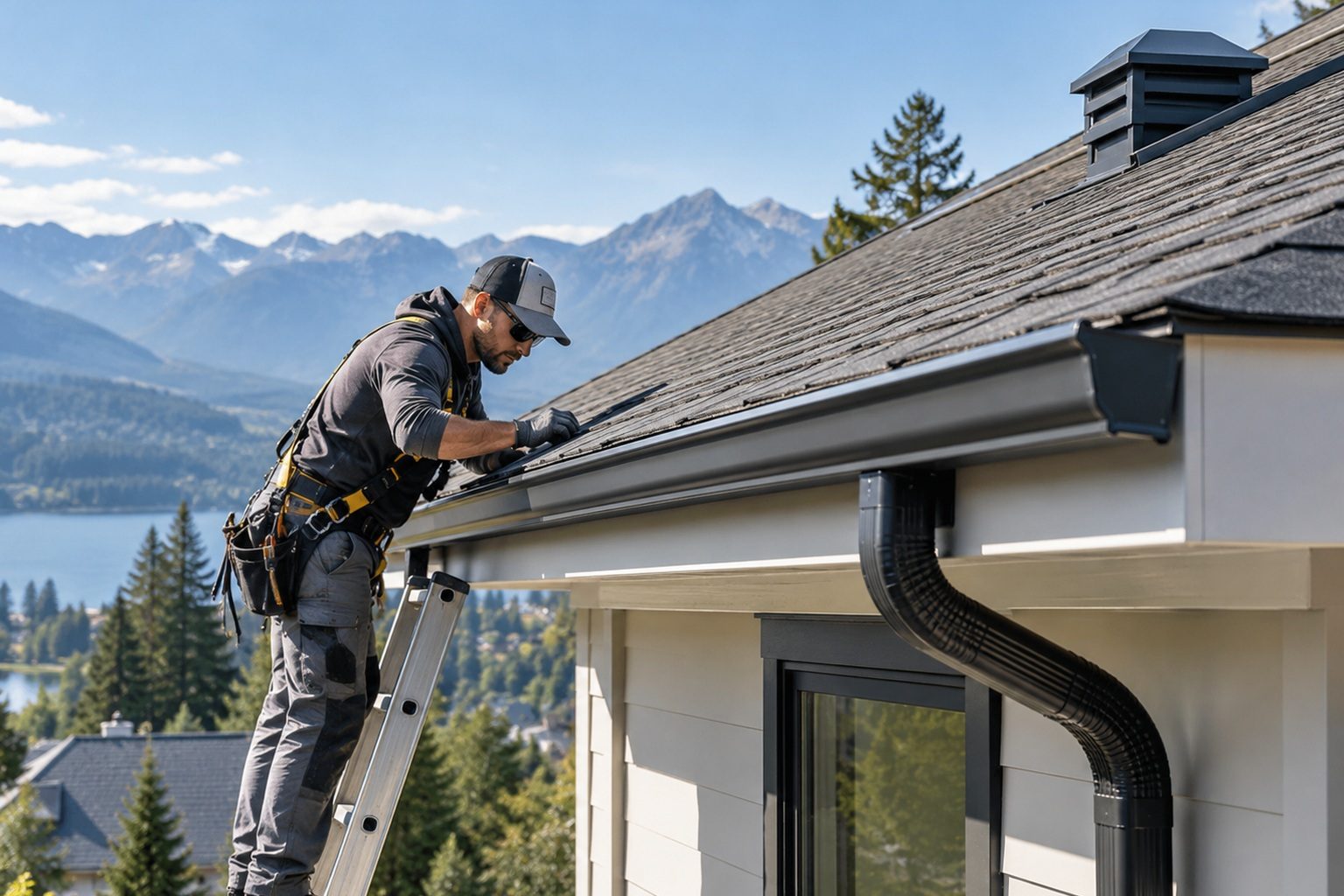 Gutter and roof-edge inspection on a residential roof
