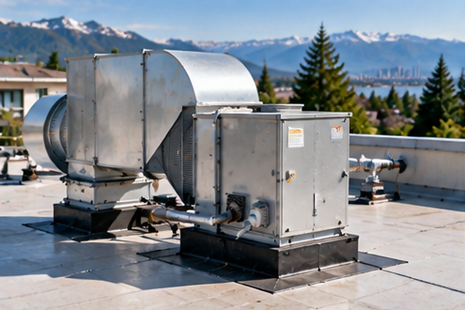 Hotel rooftop equipment and the surrounding roofing interface