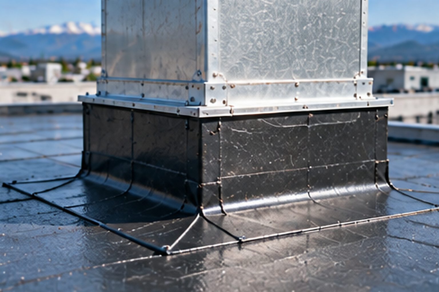 Commercial roof curb and flashing detail documented during a condition review