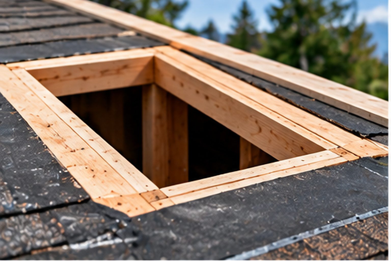 Prepared residential roof opening for a new skylight installation