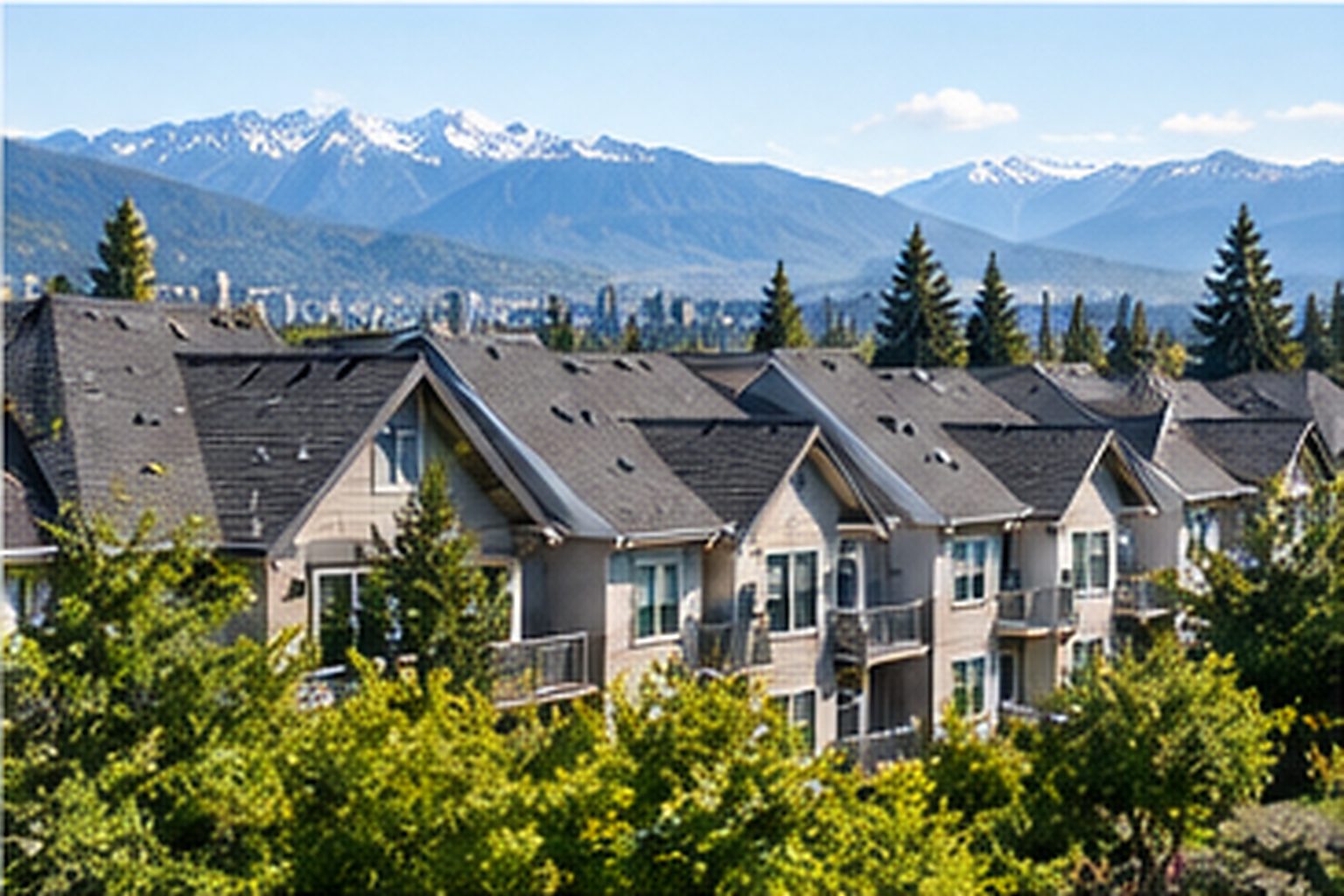 Rows of multi-family homes with connected and neighbouring roof areas