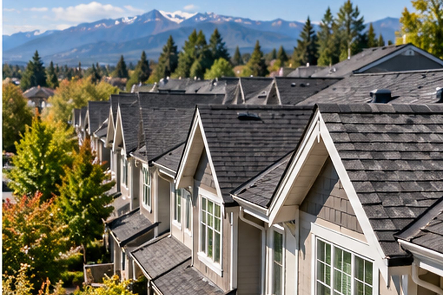 Consistent finished roofline across connected townhouse homes
