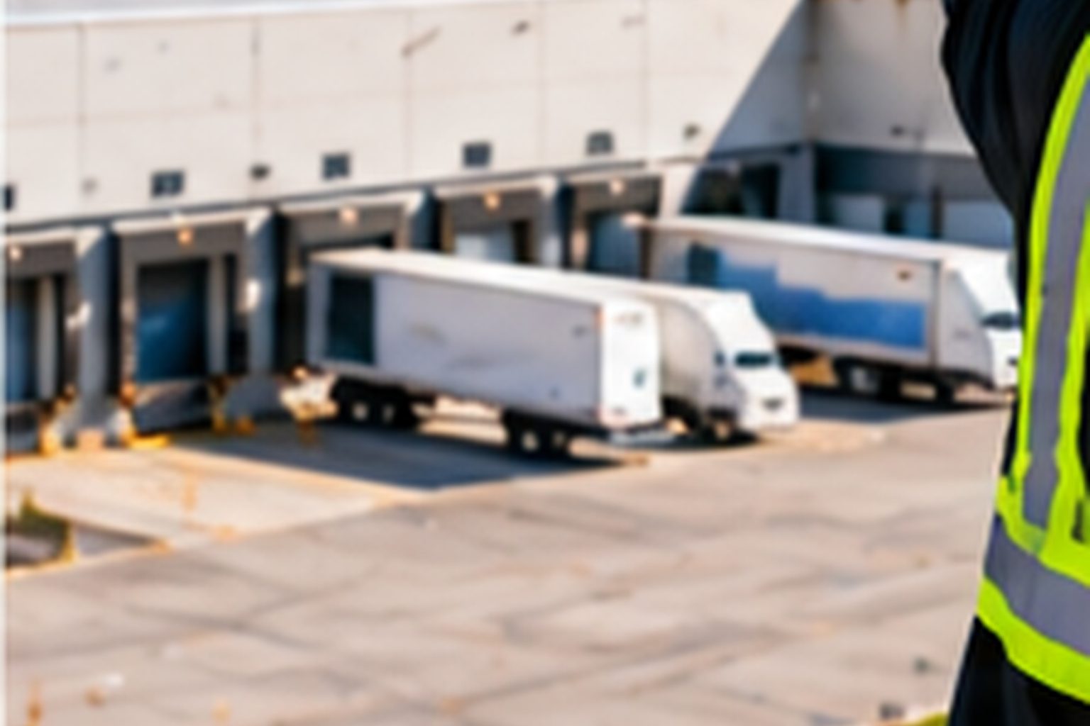 Warehouse loading and distribution activity below the roof work area